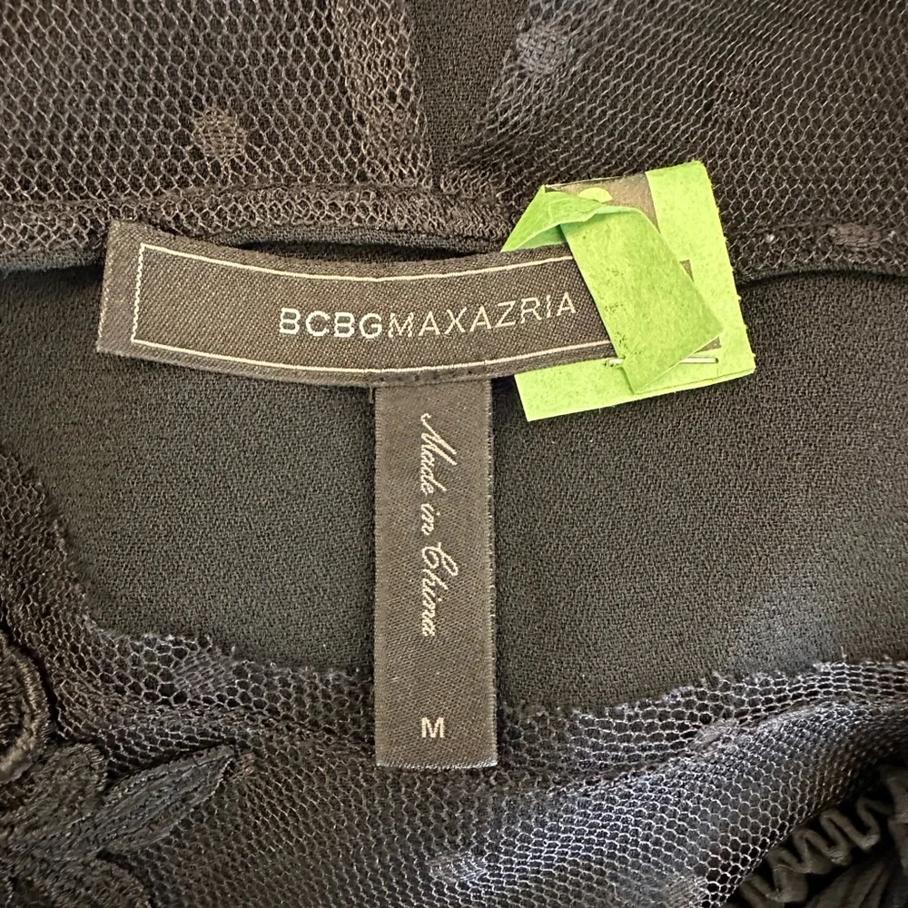 BCBGMaxAzria Elegant Black Ruffled Cocktail Dress with Lace, Sleeveless, Size M - Picture 8 of 12
